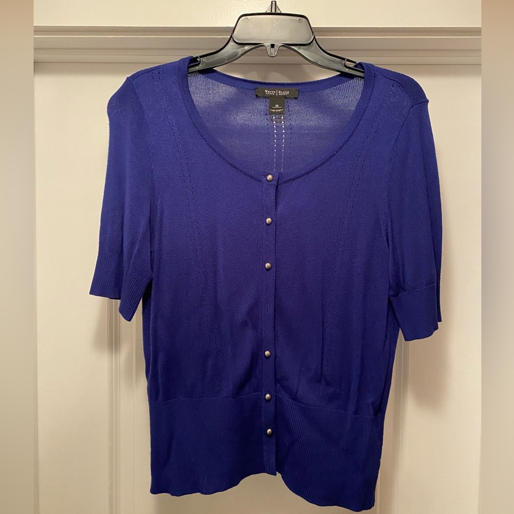 WHITE HOUSE BLACK MARKET ROYAL BLUE SHORT SLEEVE CARDIGAN, M